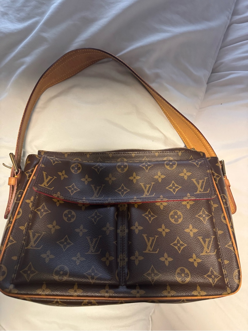 Louis Vuitton Monogram Canvas Shoulder Bag in Brown and Tan